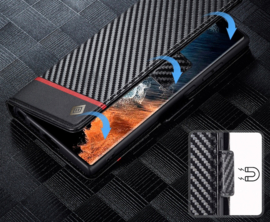 Luxe BookCover Hoes Etui voor Samsung Galaxy S25 Ultra -  Zwart Rood Carbon  *V2