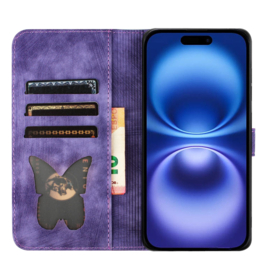 BookCover Hoes Etui voor Apple iPhone 17  -  Vlinders en Kat  -  Paars   - Reliëf