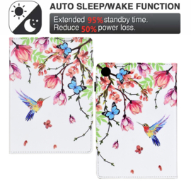 Luxe Bescherm-Etui Hoes Map voor Samsung Galaxy Tab A9 Plus  - 11    "Kolibrie Vlinder"   Wit