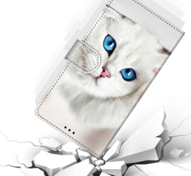 BookCover Hoes Etui voor iPhone 13 - 14    Witte Kat