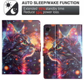 Luxe Bescherm-Etui Hoes Map voor Samsung Galaxy Tab  A9 Plus - A11 Plus - 11"  -   "Kat - Rainbow"