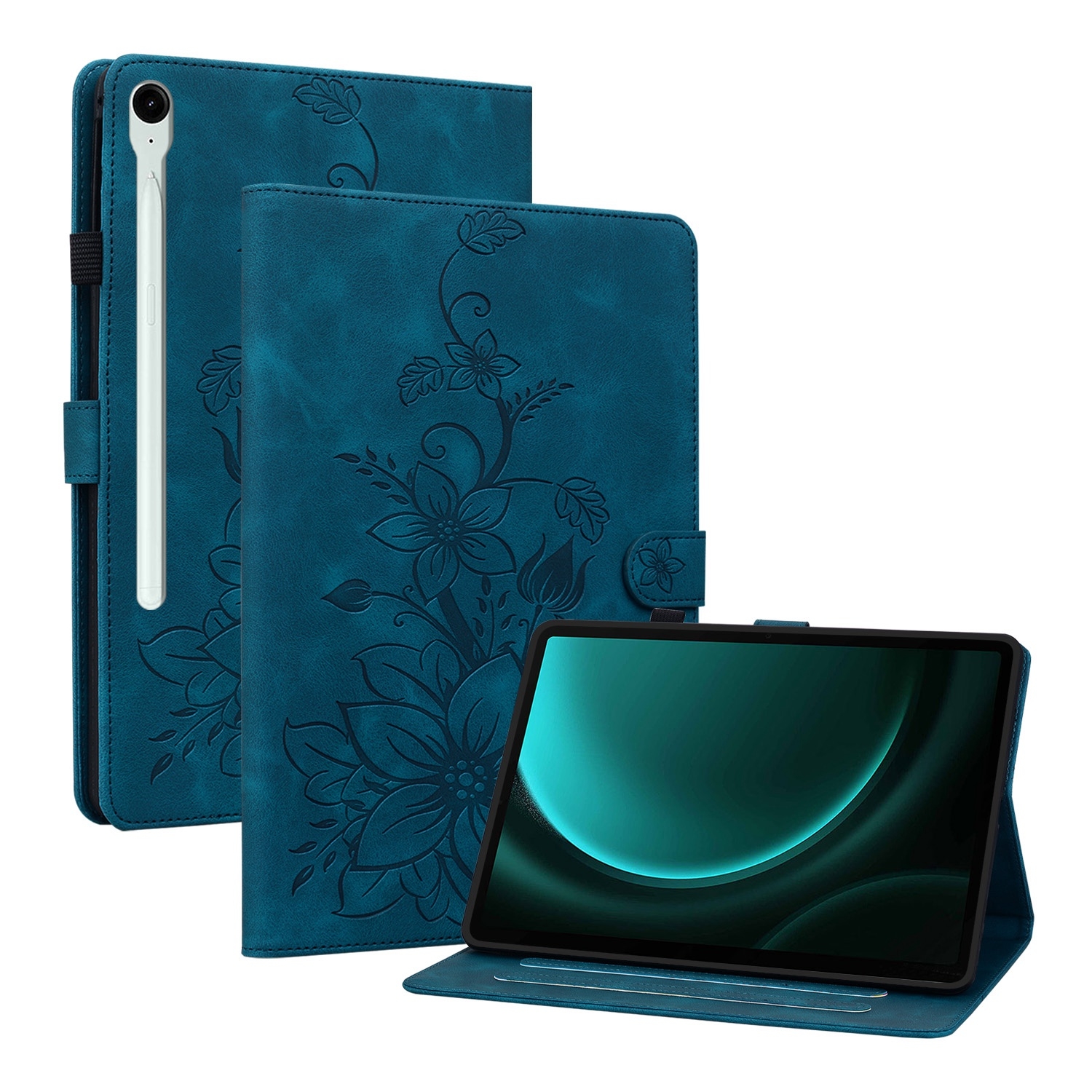 Luxe Bescherm-Etui Hoes Map voor Samsung Galaxy Tab S9 FE  -  S10 FE  -  10.9"  -    Lelie  -  Blauw