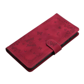 BoekCover Hoes Etui voor Samsung Galaxy A37 - A36 - A56 -  Bordeaux Rood  -  Vlinders -  Reliëf