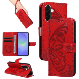 BoekCover Hoes Etui voor Samsung Galaxy A37 - A36 - A56  -  Vlinders -  Rood - V1*