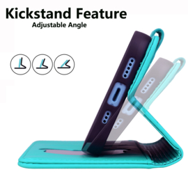 BookCover Hoes Etui voor Samsung Galaxy S24  FE -  Turquoise  -  Cute Cat - Kat - Reliëf