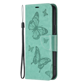 PU BookCover Hoes Etui voor Samsung Galaxy A55   Groen   Vlinders