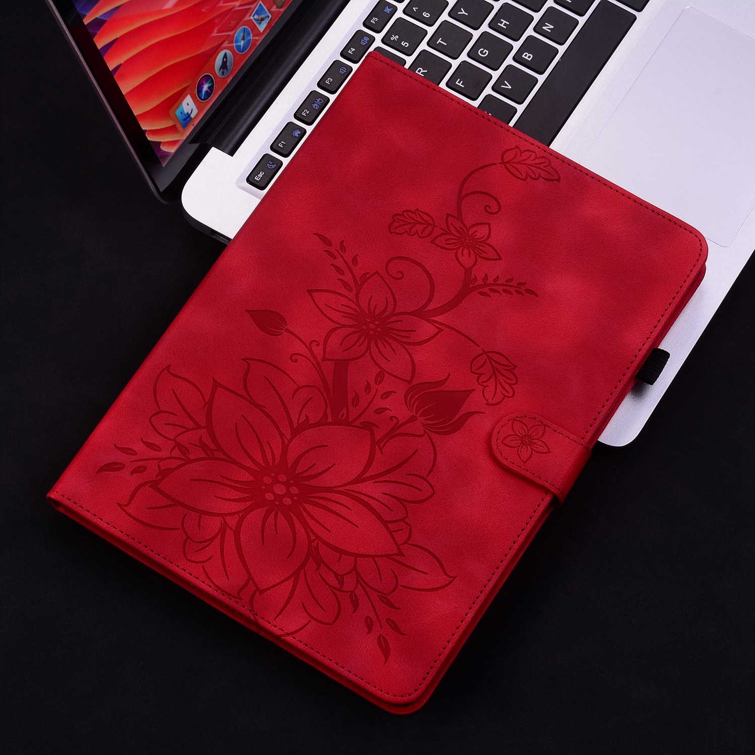 Luxe Bescherm-Etui Hoes Map voor Samsung Galaxy Tab S9 FE  -  S10 FE  -  10.9"  -    Lelie  - Rood