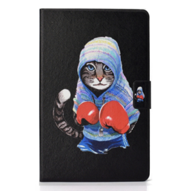 Luxe Bescherm-Etui Hoes Map voor Samsung Galaxy Tab A9 Plus - 11 -    "Boxing Cat". Zwart