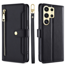 Luxe Portemonnee - Etui  Hoes Tas voor Samsung Galaxy S25 ULTRA  - Met Schouder - Draagkoord -  Zwart