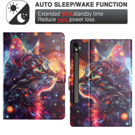 Luxe Bescherm-Etui Hoes Map voor Samsung Galaxy Tab S9 FE  -  S10 FE  -  S10 Lite "  -   "Kat - Rainbow"