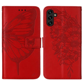 PU BookCover Hoes Etui voor Samsung Galaxy A54  5G    Vlinders   Rood