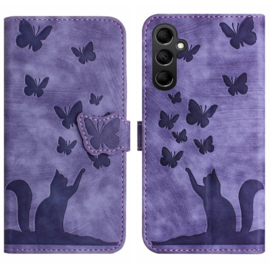BookCover Etui Hoes voor Samsung Galaxy S24 Plus  - S25 Plus   Paars - Vlinders en Kat - Reliëf