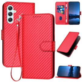 Carbon Boek Bescherm-Etui Hoes voor Samsung Galaxy A35  -  Rood