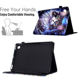 Luxe Bescherm-Etui Hoes Map voor Samsung Galaxy Tab A9 Plus  - 11    "Kat"   Blauw - Wit