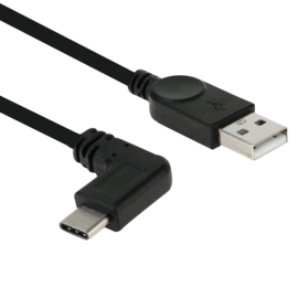 Hoek Stekker - USB C - Oplader en Data USB Kabel   22cm. Zwart
