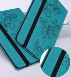Bescherm-Etui Hoes Map voor Samsung Galaxy Tab A9 Plus - 11 -   Vlinders - Turquoise