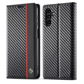 Luxe BookCover Hoes Etui voor Samsung Galaxy A24   - 4G  Zwart-Rood-Carbon