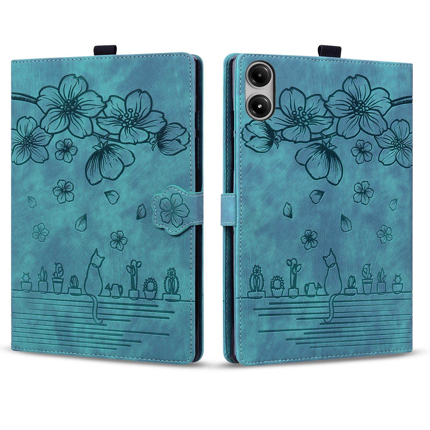 Bescherm-Etui Hoes Map voor Xiaomi Redmi Pad SE 11 2025  -   Bloemen en Kat -  Groen