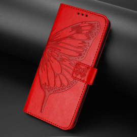 BoekCover Etui Hoes voor Samsung Galaxy S26  -  Rood   -  Vlinder  - Reliëf - v1