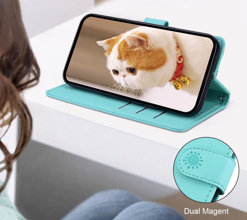 BookCover Hoes Etui voor Apple iPhone 16  -  Cartoon Cats  -  Groen   - Reliëf