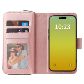 Luxe BookCover - 9 Cards - Wallet Etui voor iPhone 15  -  Roze