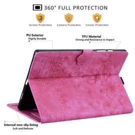 Luxe Bescherm-Etui Hoes Map voor iPad Mini 6 - Mini 7   -    Bloemen en Kat -  Roze