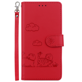 BookCover Hoes Etui voor Apple iPhone 16e -  Rood  -  Cartoon Cats - Kat - Reliëf