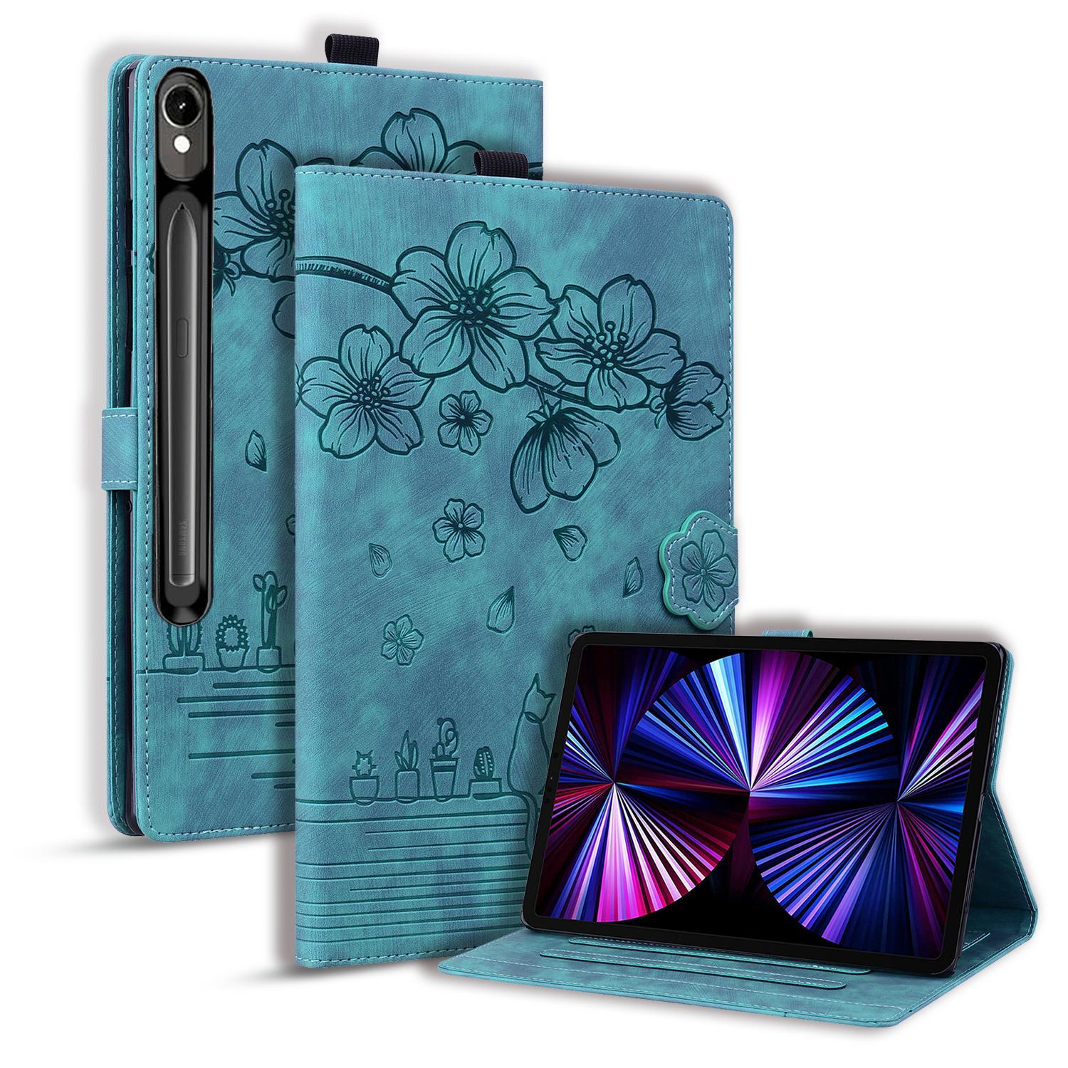 Bescherm-Etui Hoes Map voor Samsung Galaxy Tab S10 FE PLUS - 13.1 - Bloemen en Kat -  Groen