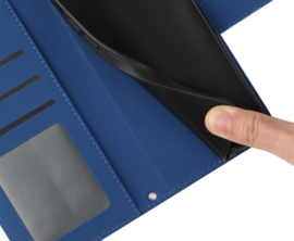 Hoes - Etui - Tas voor Samsung Galaxy S24  -  S25   Met Schouder - Draagkoord -  Blauw  -  Zonnebloem Reliëf