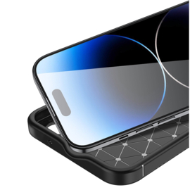 Luxe TPU Carbon  Bescherm-Hoes Cover Skin voor iPhone 15 Plus     Zwart