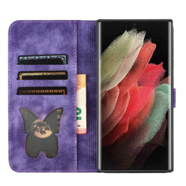 BookCover Etui Hoes voor Samsung Galaxy S25 Ultra  -   Vlinders en Kat - Reliëf  -  Paars