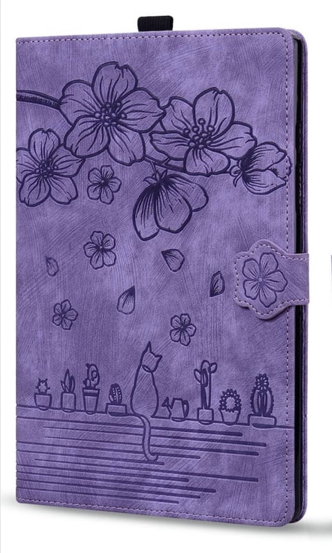 Bescherm-Etui Hoes Map voor Xiaomi Redmi Pad 2 - 11  -   Bloemen en Kat -  Paars