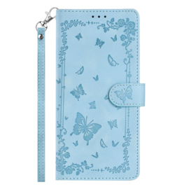 BoekCover Hoes Etui voor Samsung Galaxy A37 - A36 - A56 -  Lichtblauw  -  Vlinders -  Reliëf