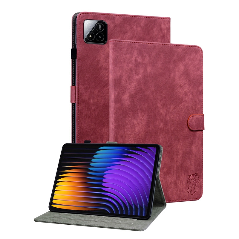 Luxe Bescherm-Etui Hoes Map voor Xiaomi Pad 7  -  7 PRO   -    " Cute Cat "  Rood