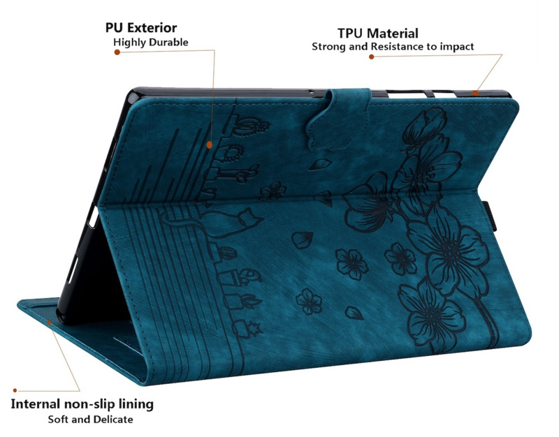 Bescherm-Etui Hoes Map voor Xiaomi Redmi Pad 2 - 11  -   Bloemen en Kat -  Blauw