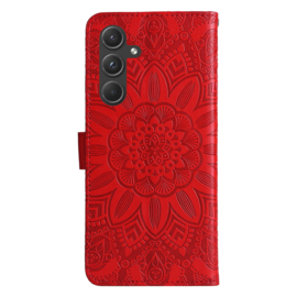 BookCover Hoes Etui voor Samsung Galaxy A55  -  Rood - Bloem-Motief in Reliëf