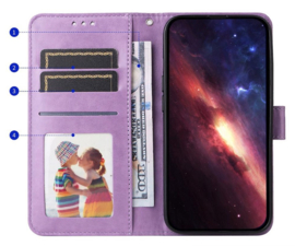 PU BoekCover Hoes Etui voor Samsung Galaxy S26 Ultra -   Paars  -  Bloem-Motief in Reliëf