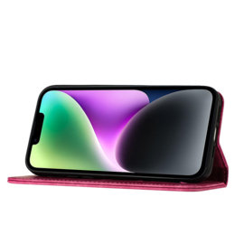 BookCover Etui Hoes voor iPhone 15  -  Roze  - Vlinders en Kat - Reliëf