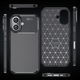 Luxe TPU Carbon  Bescherm-Hoes Cover Skin voor iPhone 16   -   Zwart