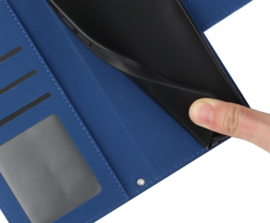 Hoes - Etui - Tas voor Samsung Galaxy A35 - A55  - Met Schouder - Draagkoord -  Blauw Zonnebloem Reliëf