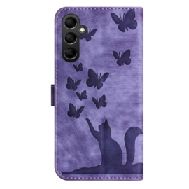 BookCover Etui Hoes voor Samsung Galaxy S24 Plus  - S25 Plus   Paars - Vlinders en Kat - Reliëf