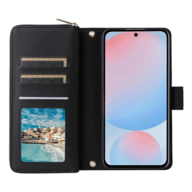 9-Pas Boek-Cover Portemonnee Etui Hoes voor Samsung Galaxy A57   -   Zwart