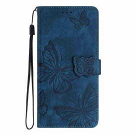 BoekCover Hoes Etui voor Samsung Galaxy A37 - A36 - A56 -  Blauw  -  Vlinders -  Reliëf