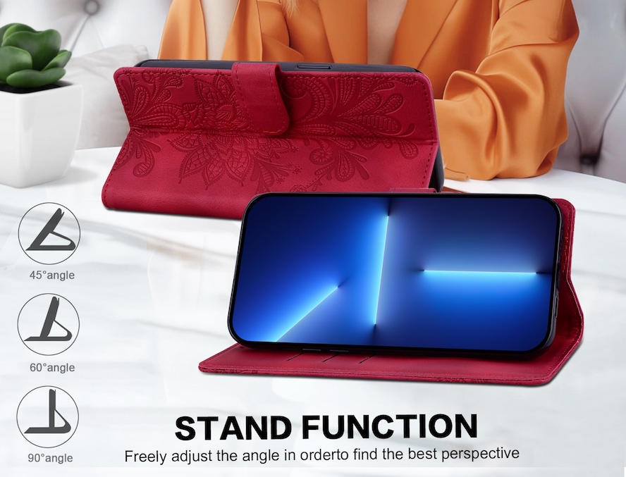 BookCover Hoes Etui Mapje voor Samsung Galaxy A56 - A36  -  Rood   -  Bloem Reliëf