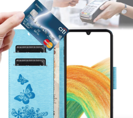 PU BookCover Hoes Etui voor Samsung Galaxy A36 - A56   Blauw  -  Vlinders