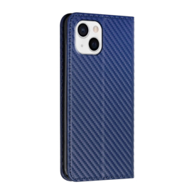 Luxe BookCover Hoes Etui voor iPhone 13 - iPhone 14   Blauw-Carbon