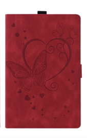 Luxe Bescherm-Etui Hoes Map voor Samsung Galaxy Tab S9 FE  - S10 FE-  10.9"  -    Hart en Vlinder  - Rood