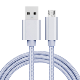 USB 2.0 - Micro USB Oplader en Data Kabel - 1  meter - Zilver