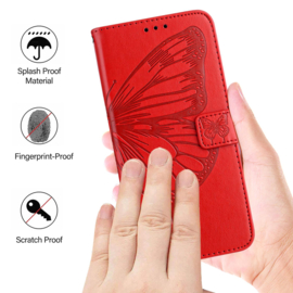 BoekCover Etui Hoes voor Samsung Galaxy S26  -  Rood   -  Vlinder  - Reliëf - v1