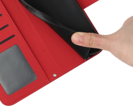 Hoes - Etui - Tas voor Samsung Galaxy A57  - Met Schouder - Draagkoord -  Rood -  Zonnebloem Reliëf